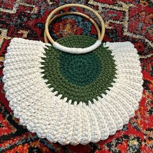 Handcrafted Green and Cream Crochet Bag